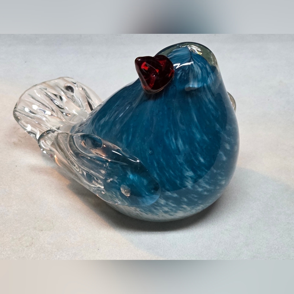 Hand Blown Art Glass Blue Bird Figurine Paperweight 4.5"